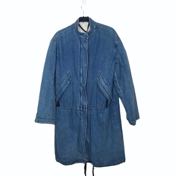Helmut Lang Blue Denim 100% Cotton Shearling Lined Oversized Parka Coat - Picture 5 of 10
